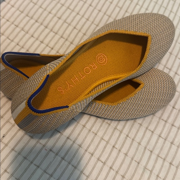 Rothy’s Women’s Sz 5.5 Gray Mustard White Herringbone Design Slip On Flats Round - Picture 1 of 13